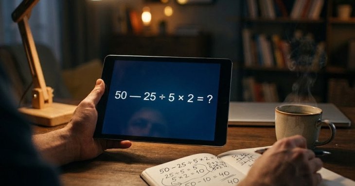 Математична пастка для мозку: чому шкільний приклад 50 — 25 ÷ 5 × 2 зводить людей з розуму