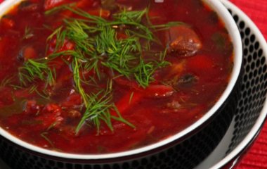 Борщ постный с фасолью и грибами