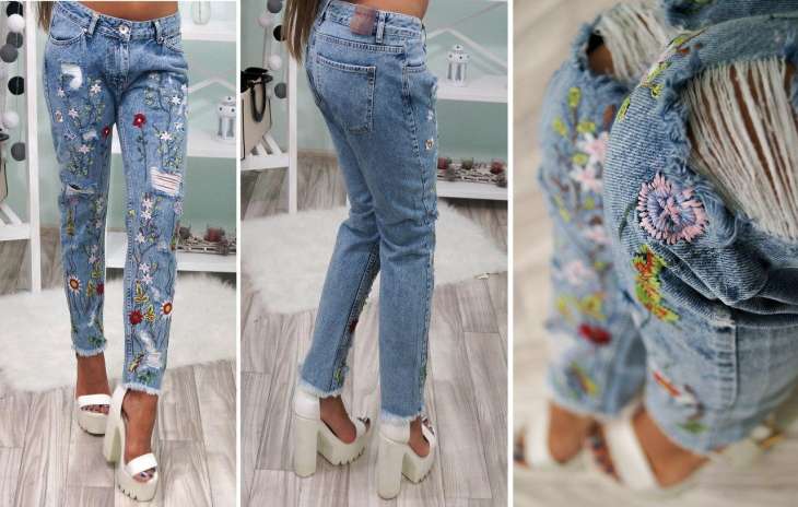 Модные джинсы с вышитыми узорами 2019, фото
