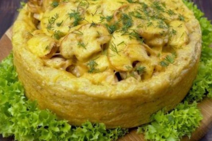 Картопляний пиріг з грибами та куркою