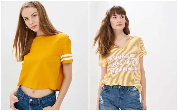 Модные женские футболки желтого цвета на 2019 год
