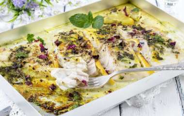 Попьеты из мерланга с морепродуктами и шафраном