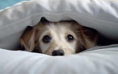 Песик ловко спрятался в одеяле и порадовал не только хозяйку.