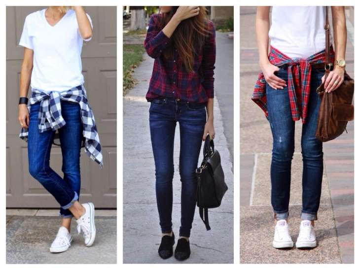 С чем носить женские синие джинсы: модные образы и фото