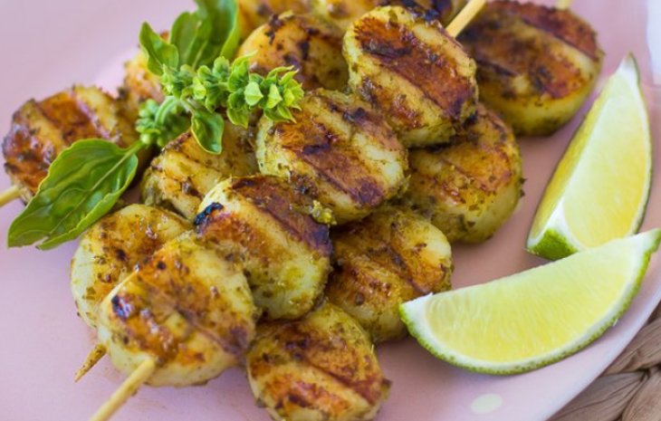 Гребешки в соусе песто на гриле