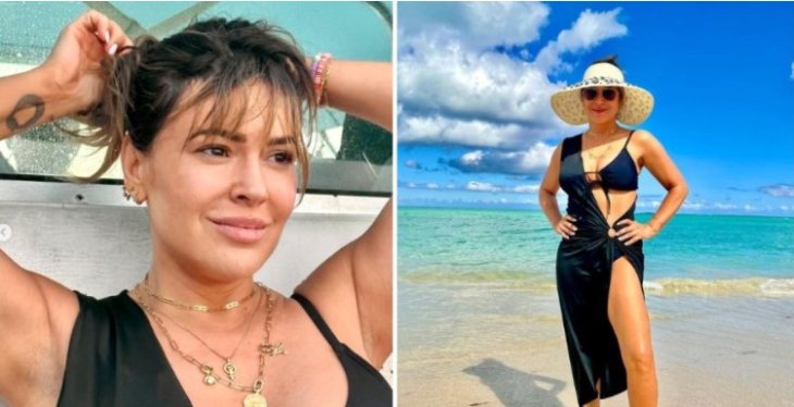 50-летняя Алисса Милано без грамма косметики попозировала на пляже в черном купальнике